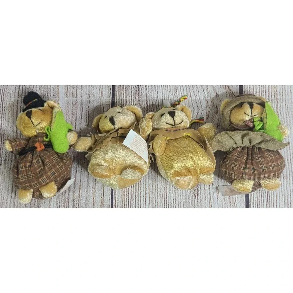 Vintage Russ Thanksgiving Bears Lot Of 4 Stuffed Animal Toys Brown Green 3"